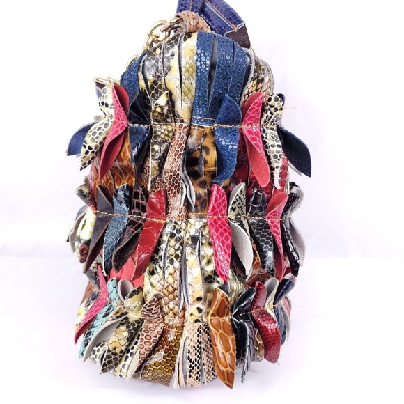 Multi-Colored Faux Leather Snakeskin Pattern Handbag Shoulder Boho Bag Purse - Picture 11 of 16